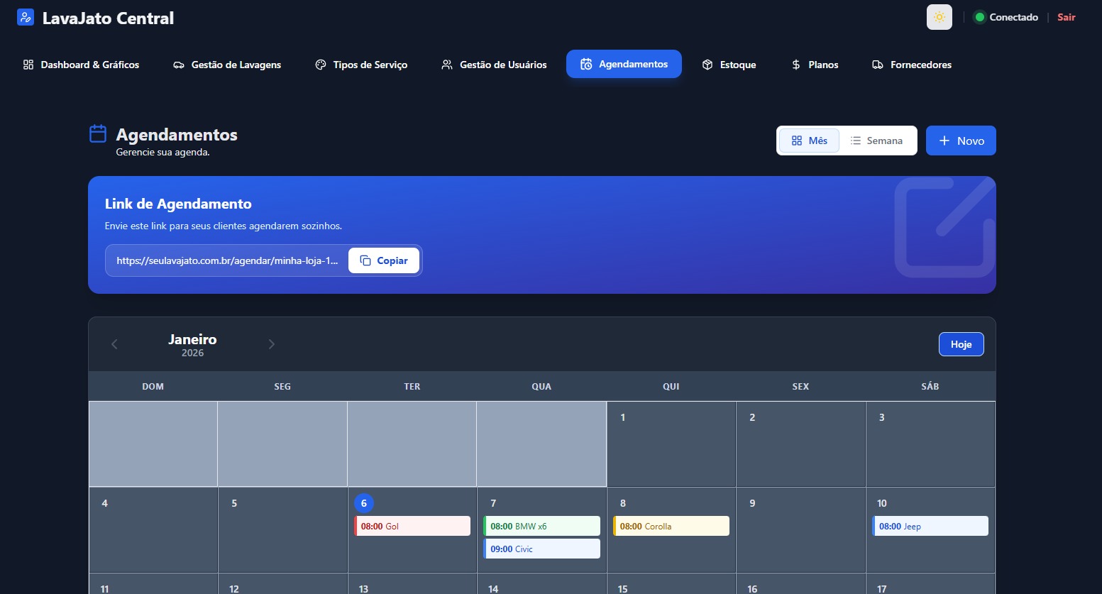 Tela de agendamento online do RazeCar para estética automotiva